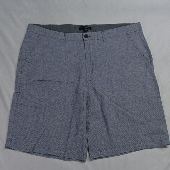 Saks Fifth Avenue 38 x 9" Blue Micro Houndstooth Linen Blend Shorts‎ - Picture 1 of 7